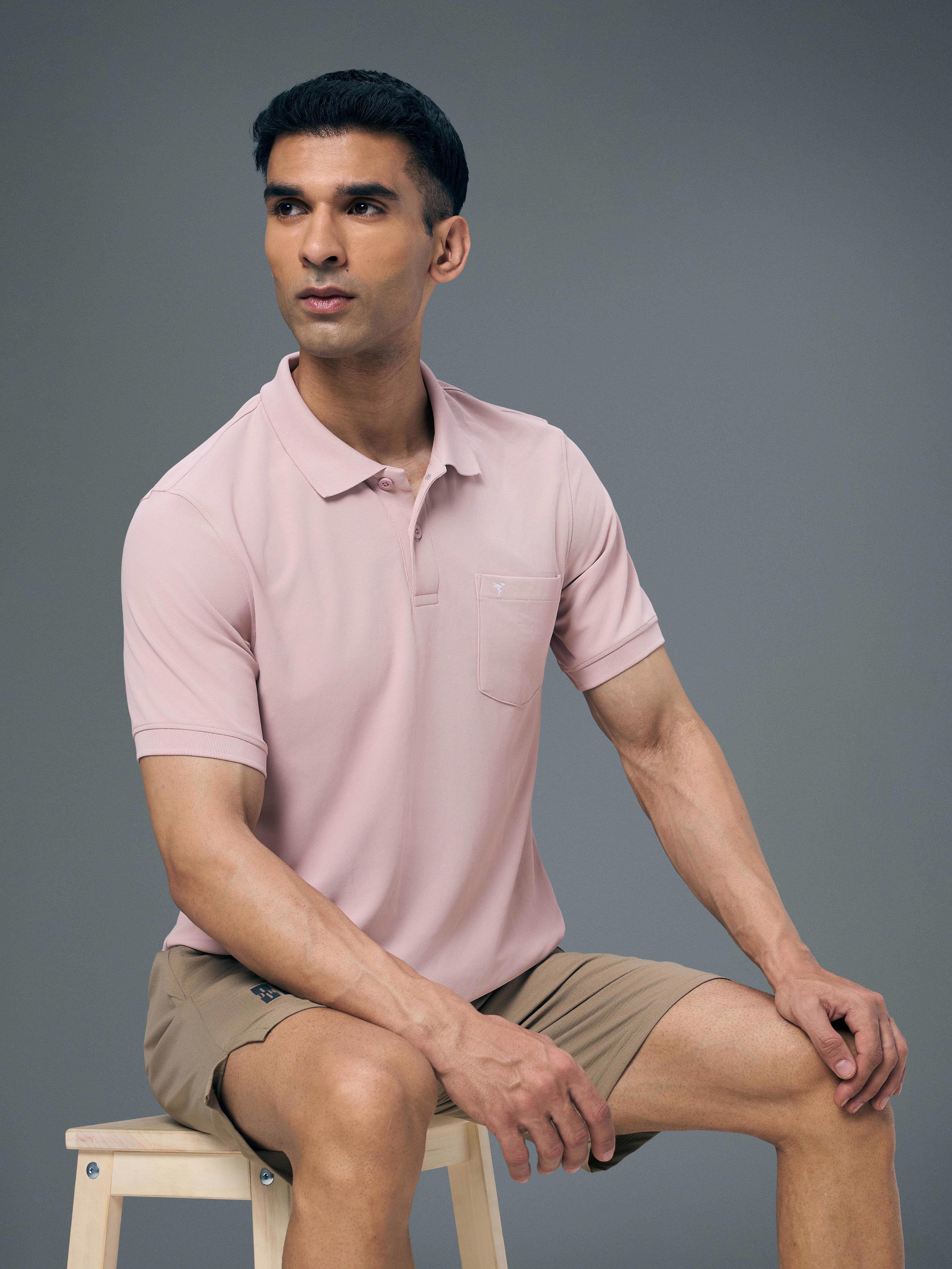 Men Solid Slim Fit Polo T-shirt with MATPIQ