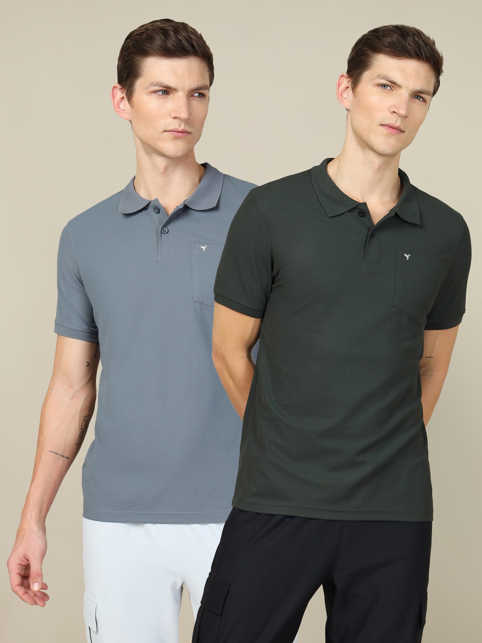Men Solid Slim Fit Polo T-shirt with MATPIQ (Pack of 2)