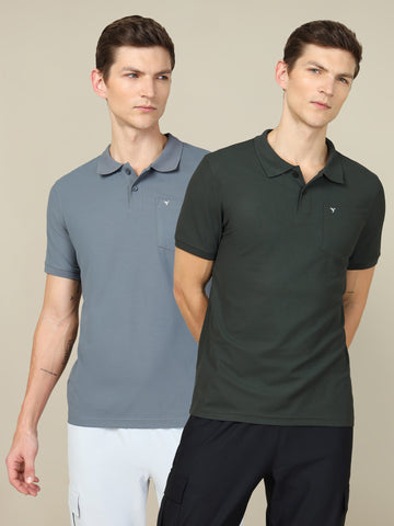 Men Solid Slim Fit Polo T-shirt with MATPIQ (Pack of 2)