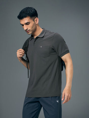 Men Solid Slim Fit Polo T-shirt with MATPIQ