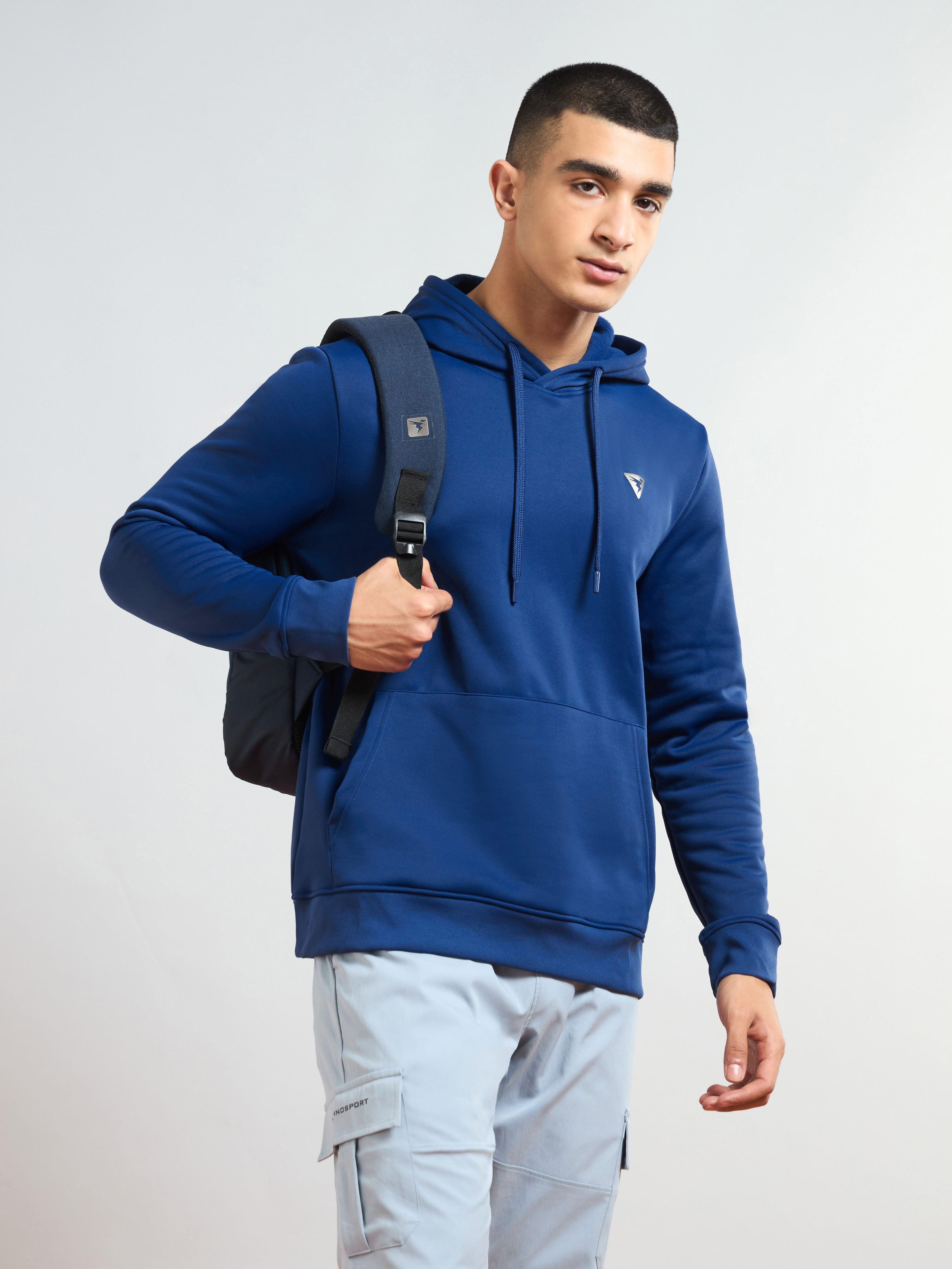 Men Solid Slim Fit Hooded Sweatshirt  with TECHNO DRY