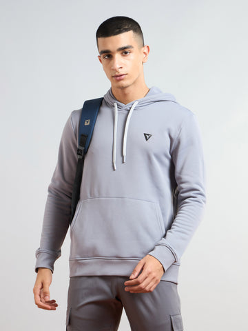 Men Solid Slim Fit Hooded Sweatshirt  with TECHNO DRY