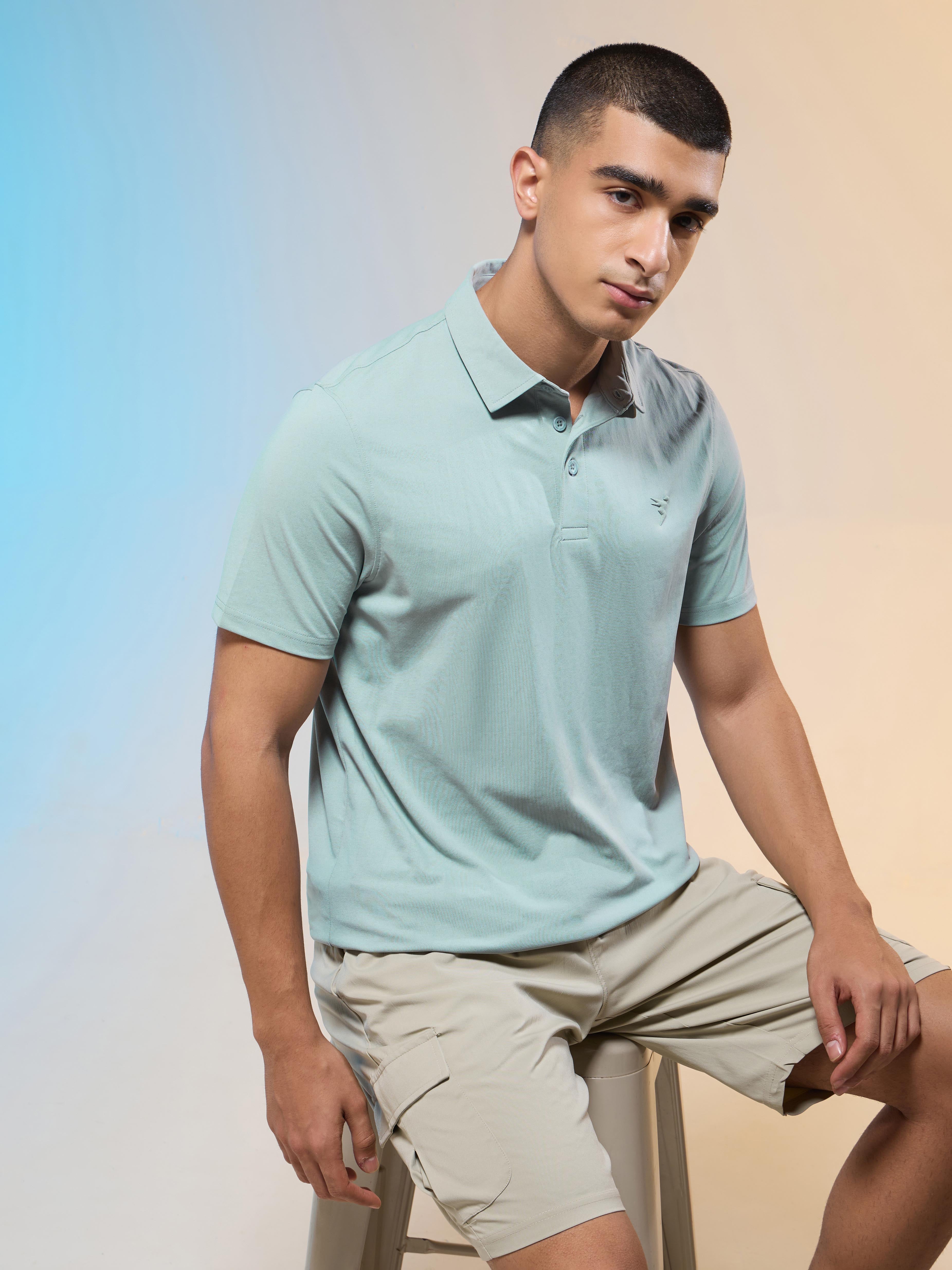 Men Solid Slim Fit Polo T-shirt with COTFLEX