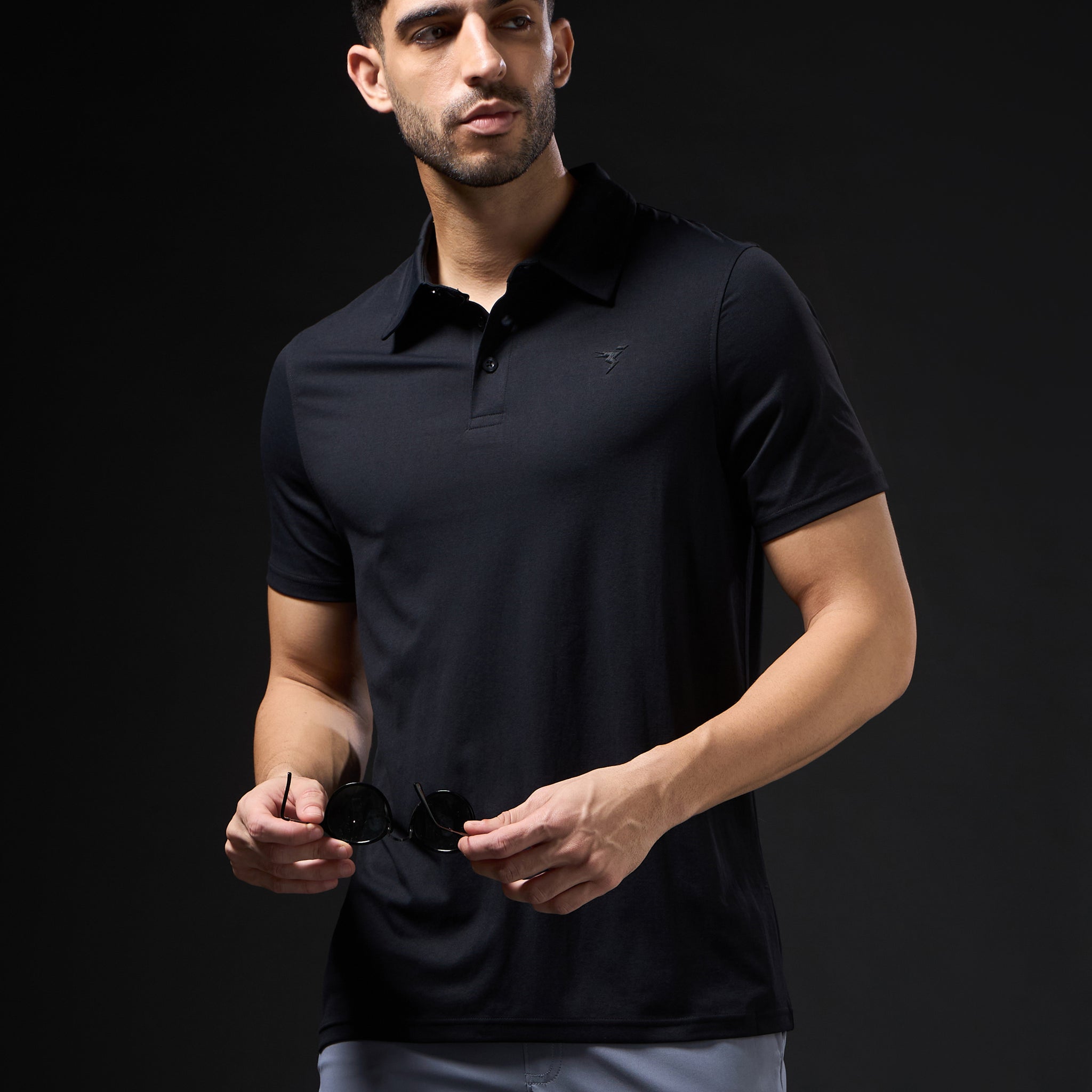 Men Solid Slim Fit Polo T-shirt with COTFLEX