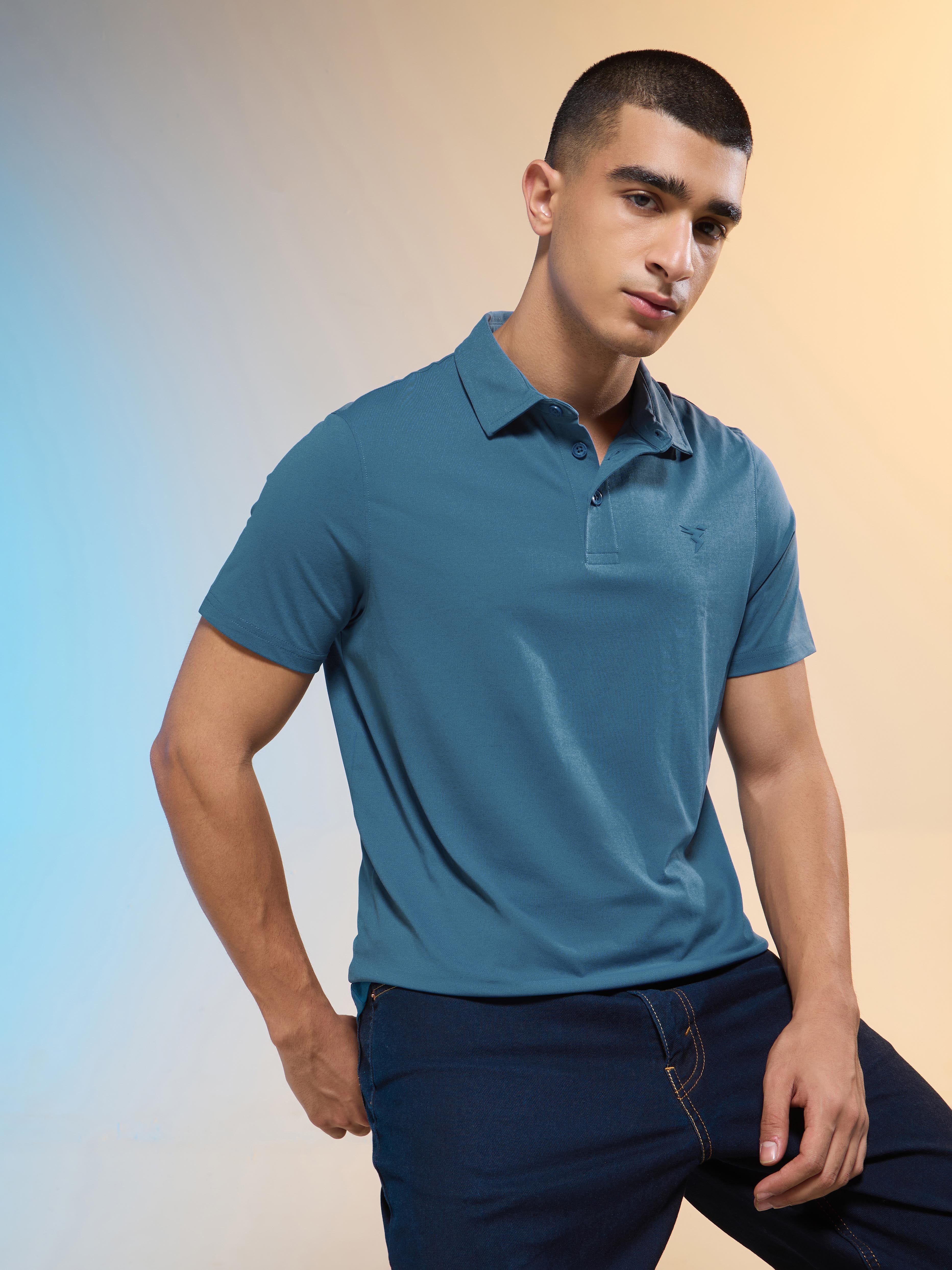Men Solid Slim Fit Polo T-shirt with COTFLEX