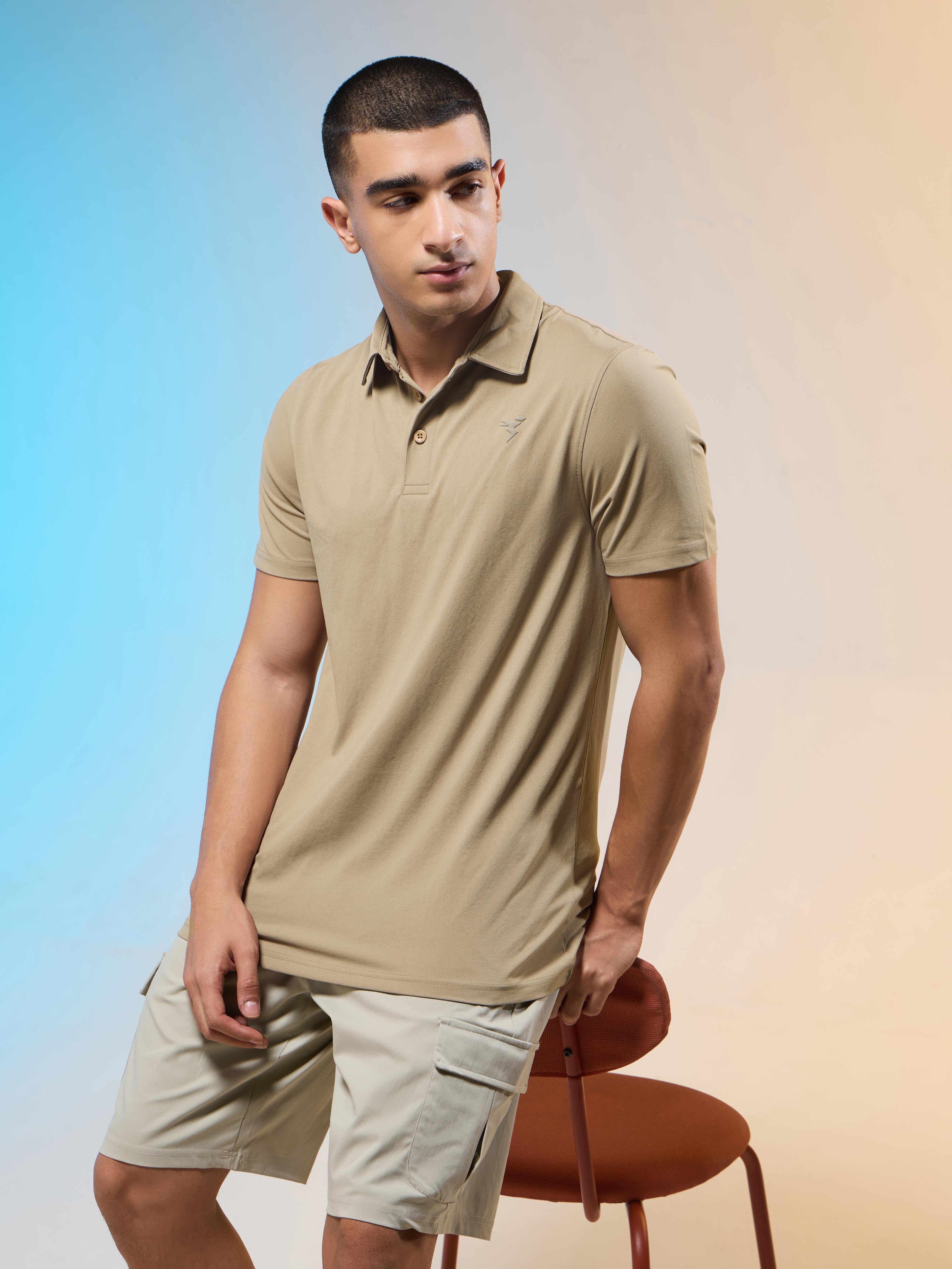 Men Solid Slim Fit Polo T-shirt with COTFLEX