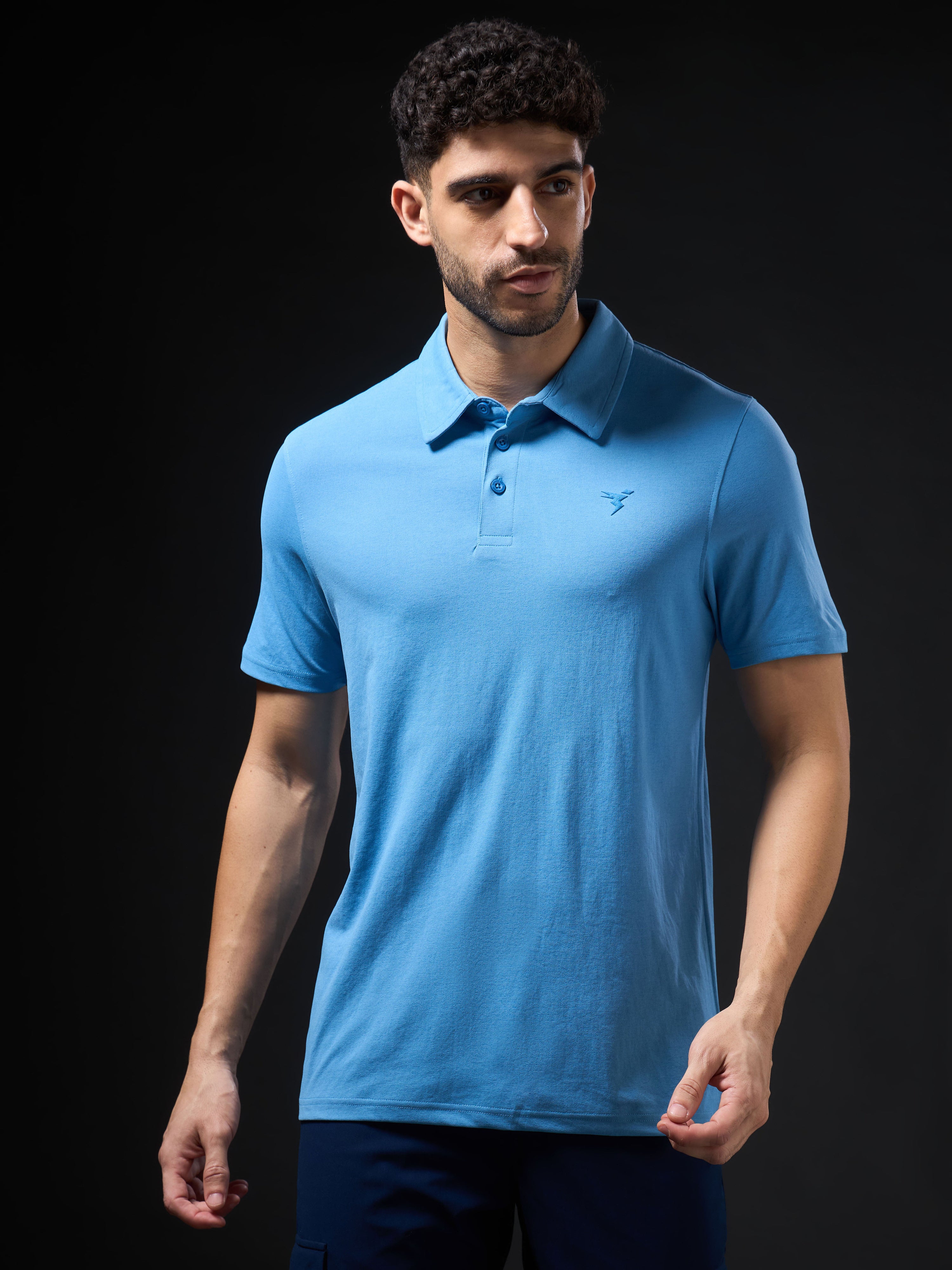 Men Solid Slim Fit Polo T-shirt with COTFLEX