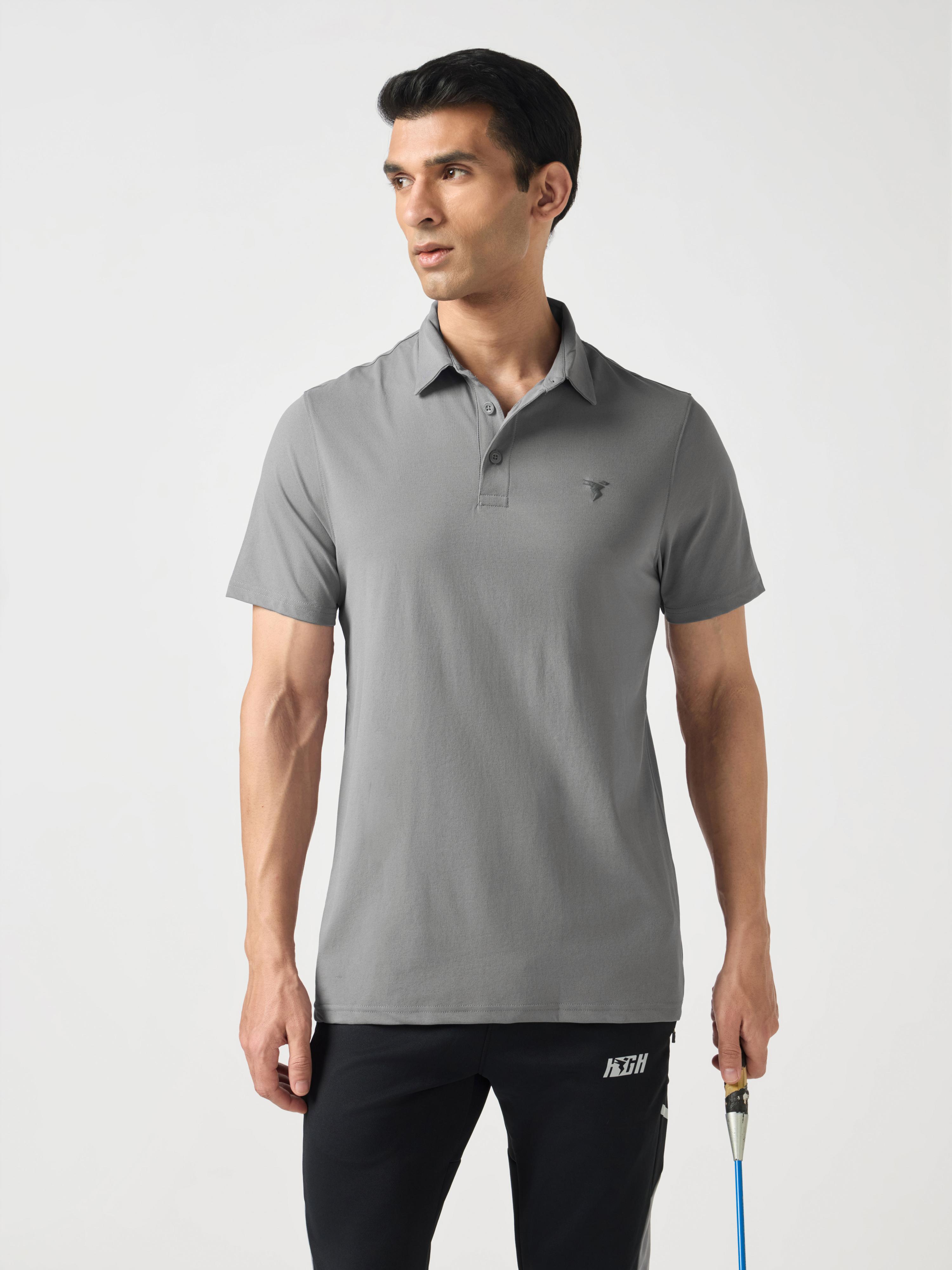 Men Solid Slim Fit Polo T-shirt with COTFLEX
