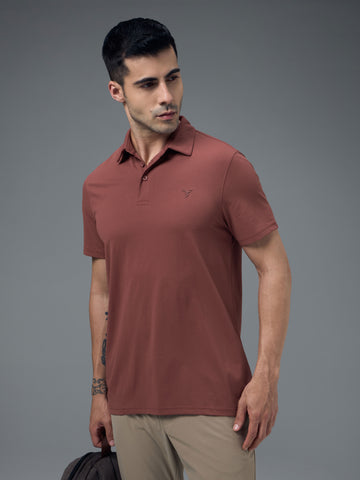 Men Solid Slim Fit Polo T-shirt with COTFLEX