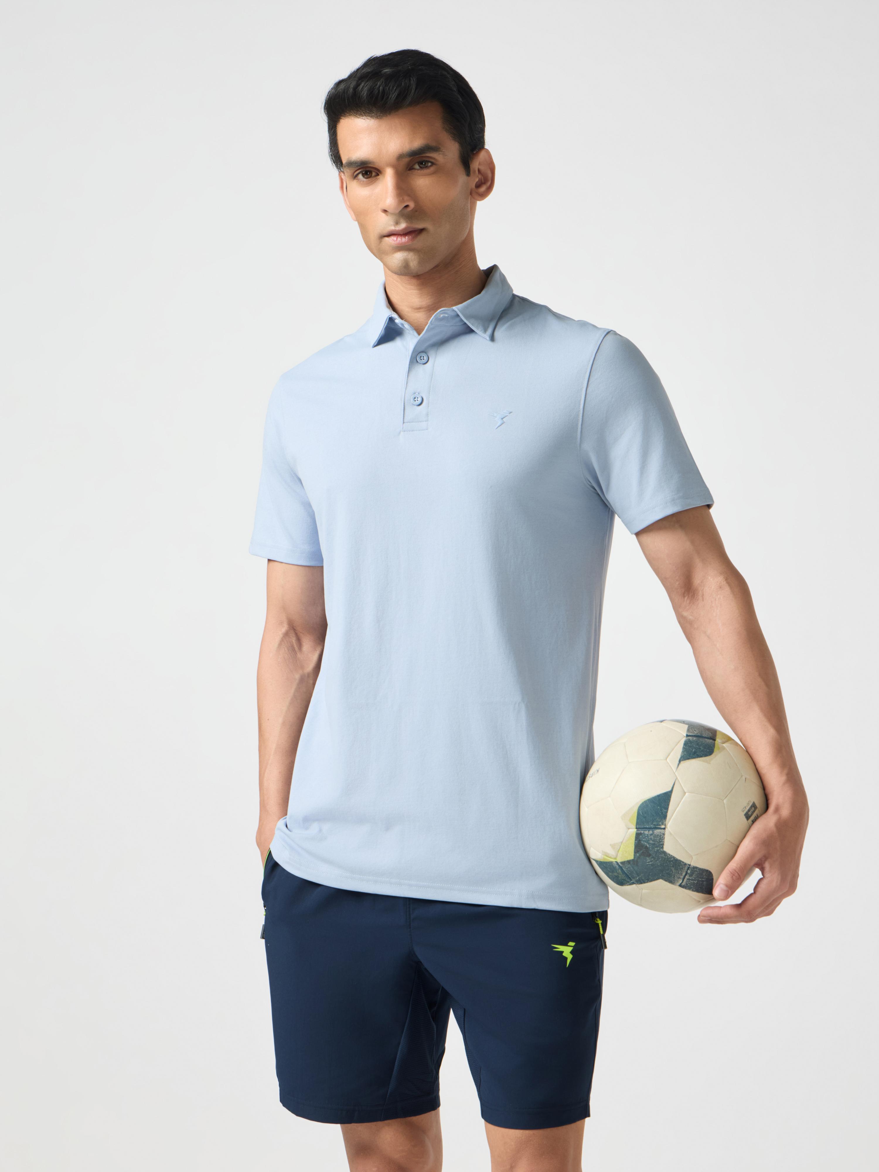 Men Solid Slim Fit Polo T-shirt with COTFLEX