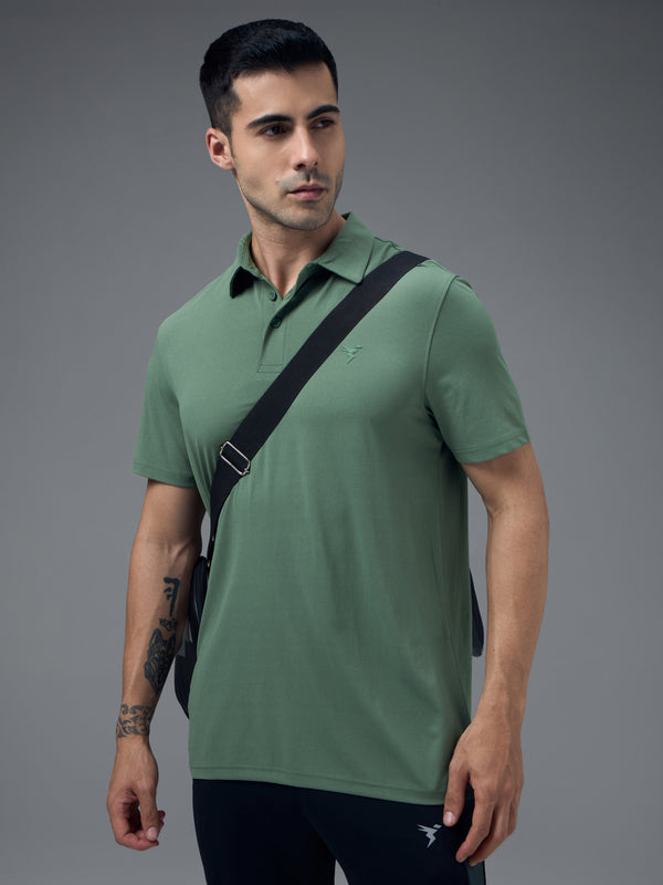Men Solid Slim Fit Polo T-shirt with COTFLEX