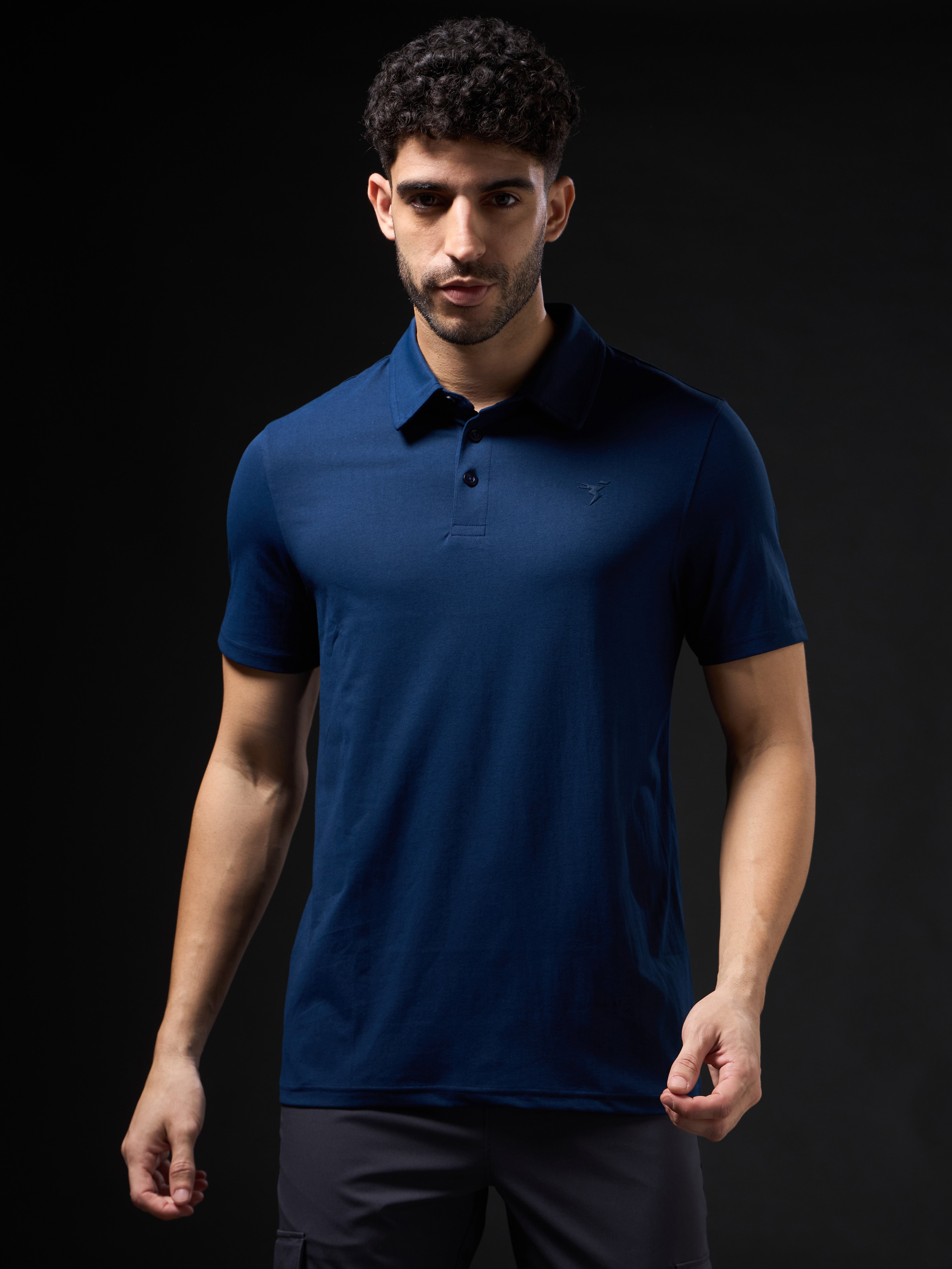 Men Solid Slim Fit Polo T-shirt with COTFLEX