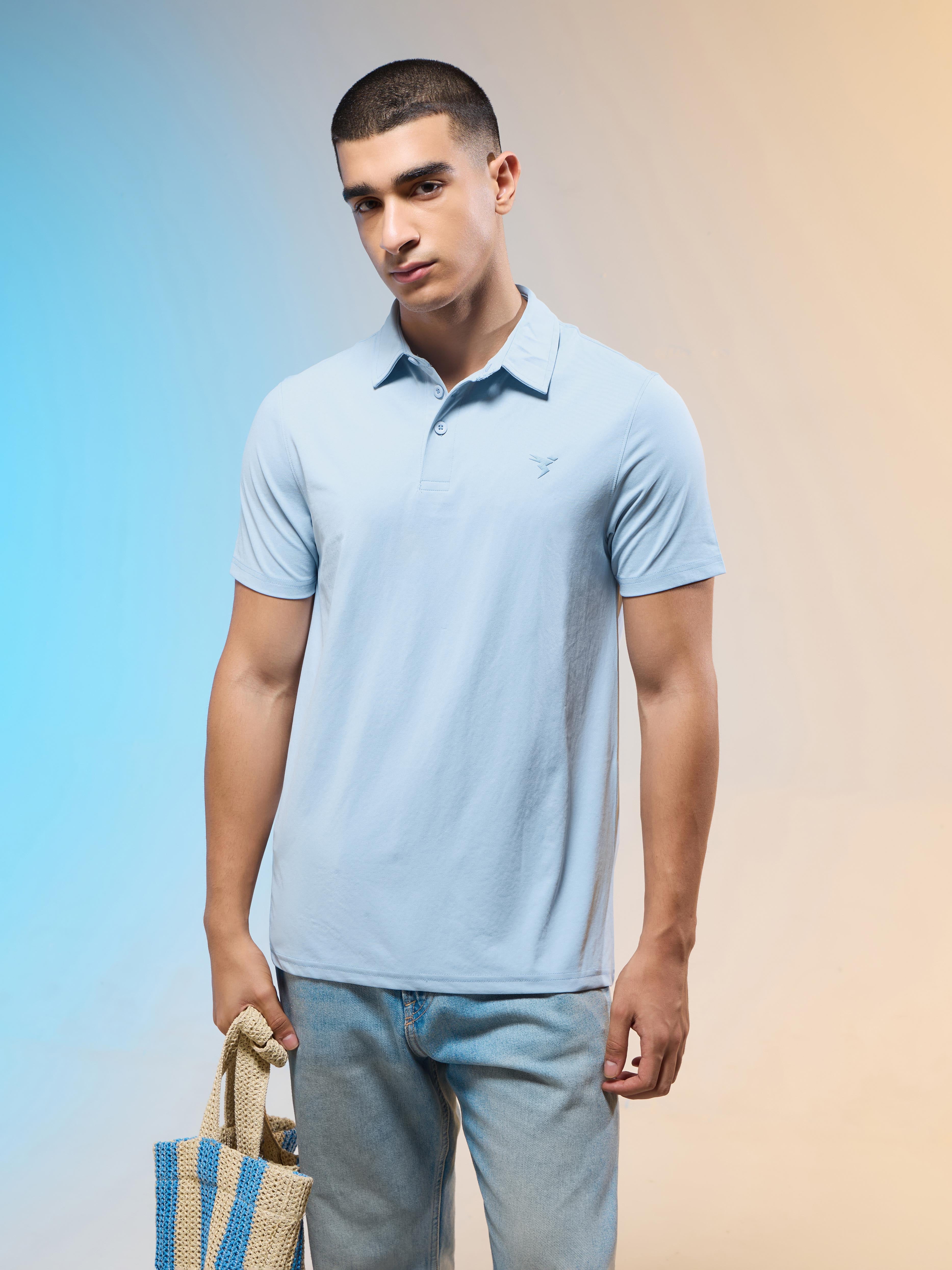 Men Solid Slim Fit Polo T-shirt with COTFLEX