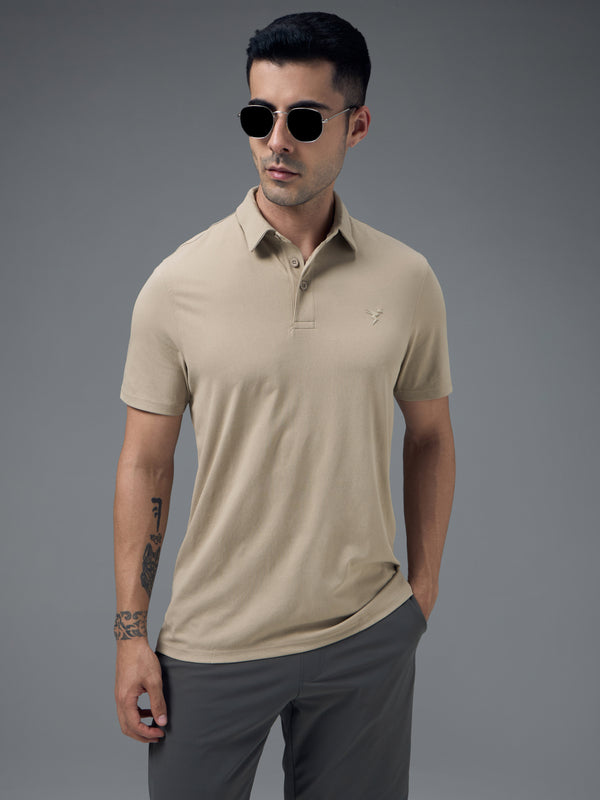 Men Solid Slim Fit Polo T-shirt with COTFLEX
