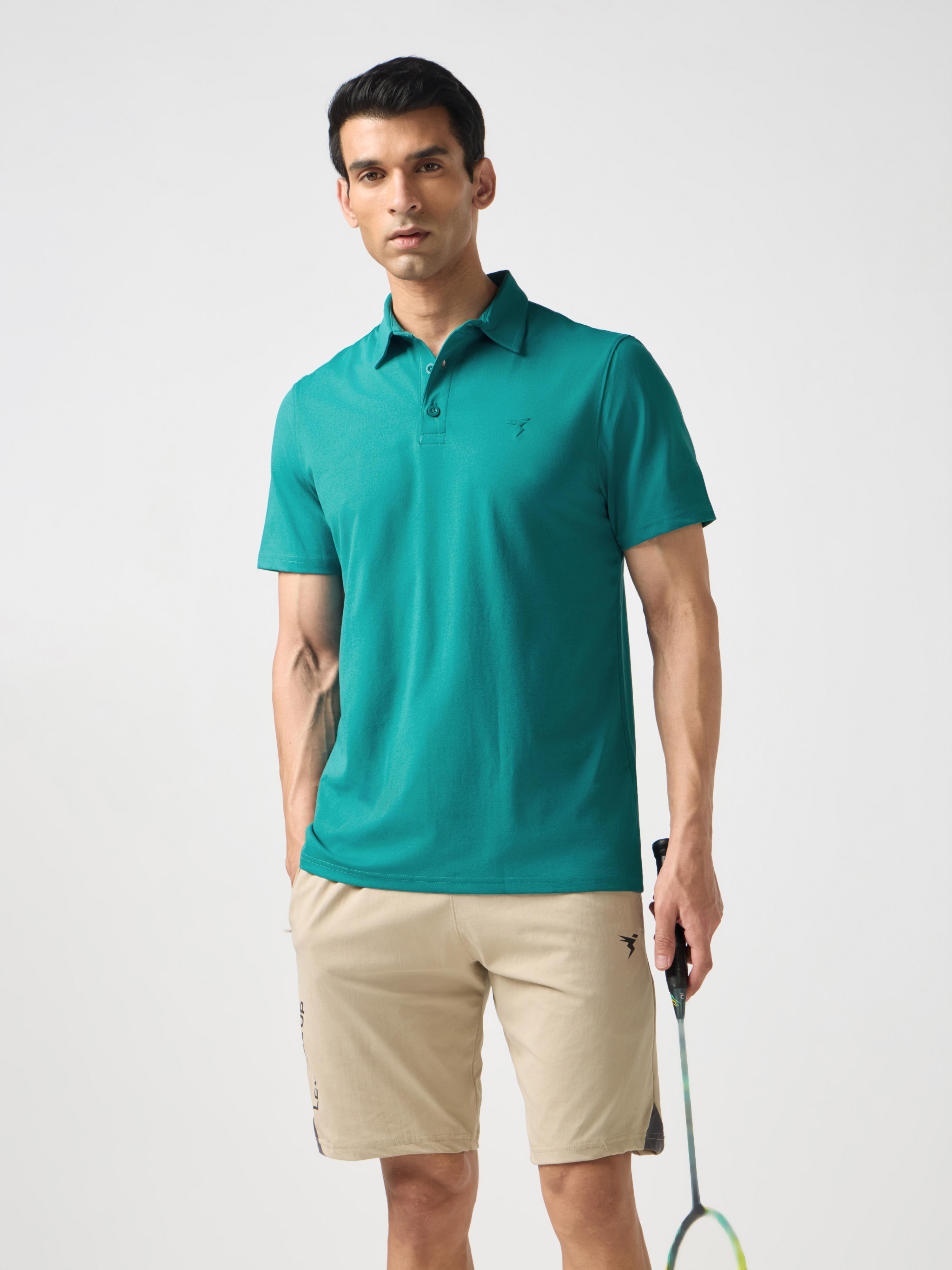 Men Solid Slim Fit Polo T-shirt with COTFLEX