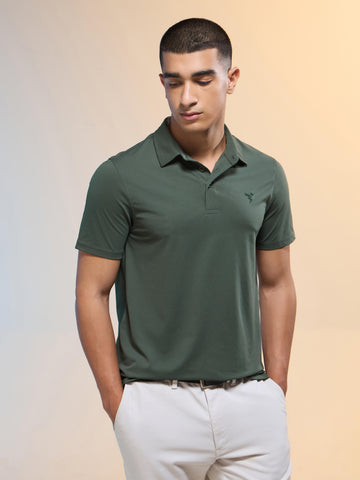 Men Solid Slim Fit Polo T-shirt with COTFLEX
