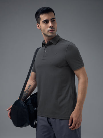 Men Solid Slim Fit Polo T-shirt with COTFLEX