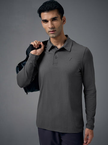 Men Solid Slim Fit Polo T-shirt with COTFLEX