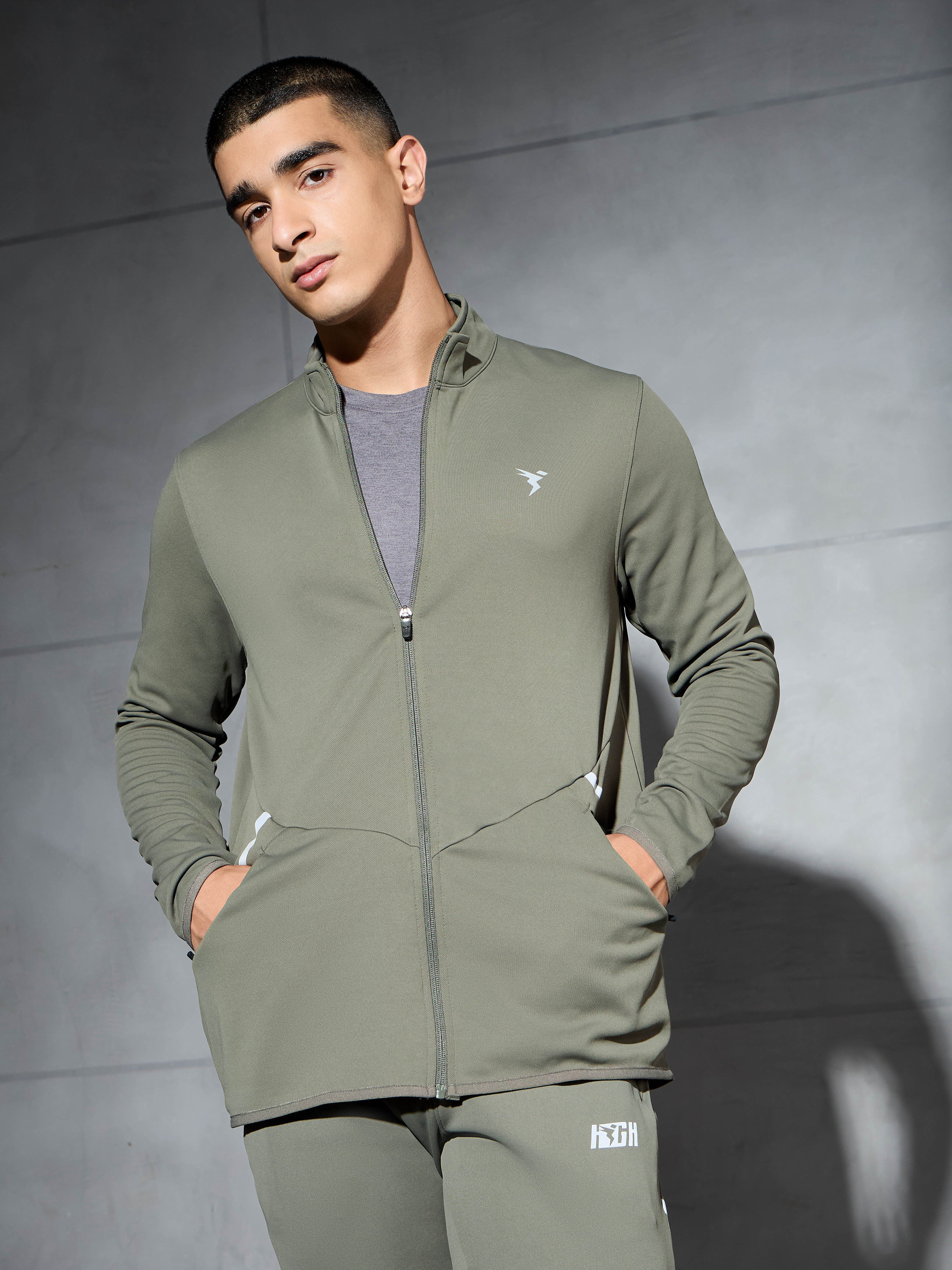Men Solid Slim Fit Mock Neck Jacket with ELASTO PLUS