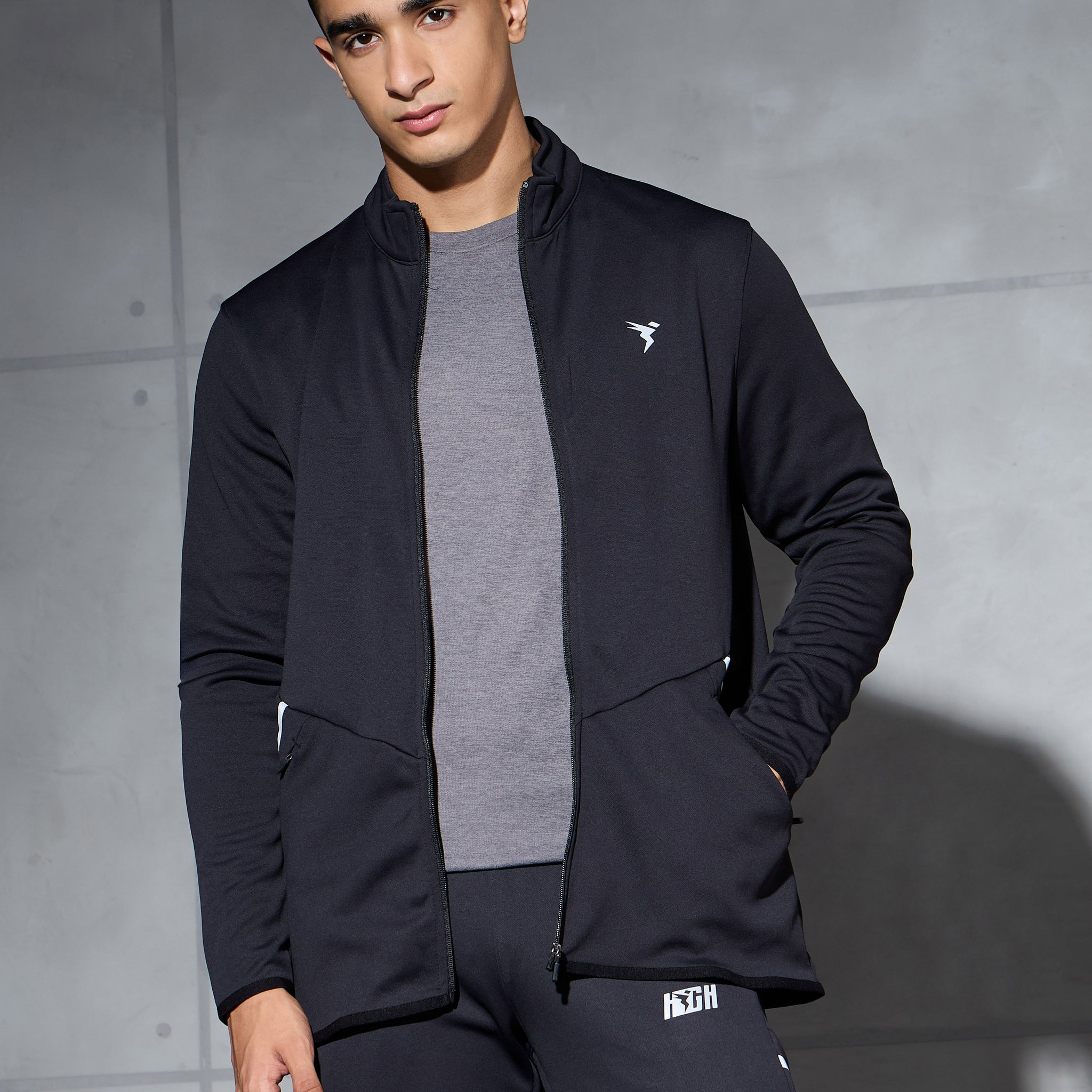 Men Solid Slim Fit Mock Neck Jacket with ELASTO PLUS