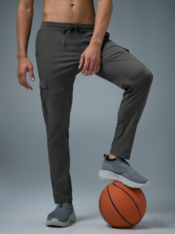 Men Solid Relax Fit Sports Cargo Trackpants with TS FLEXI