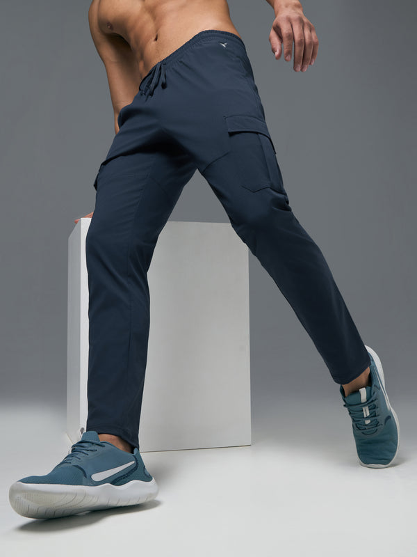 Men Solid Relax Fit Sports Cargo Trackpants with TS FLEXI