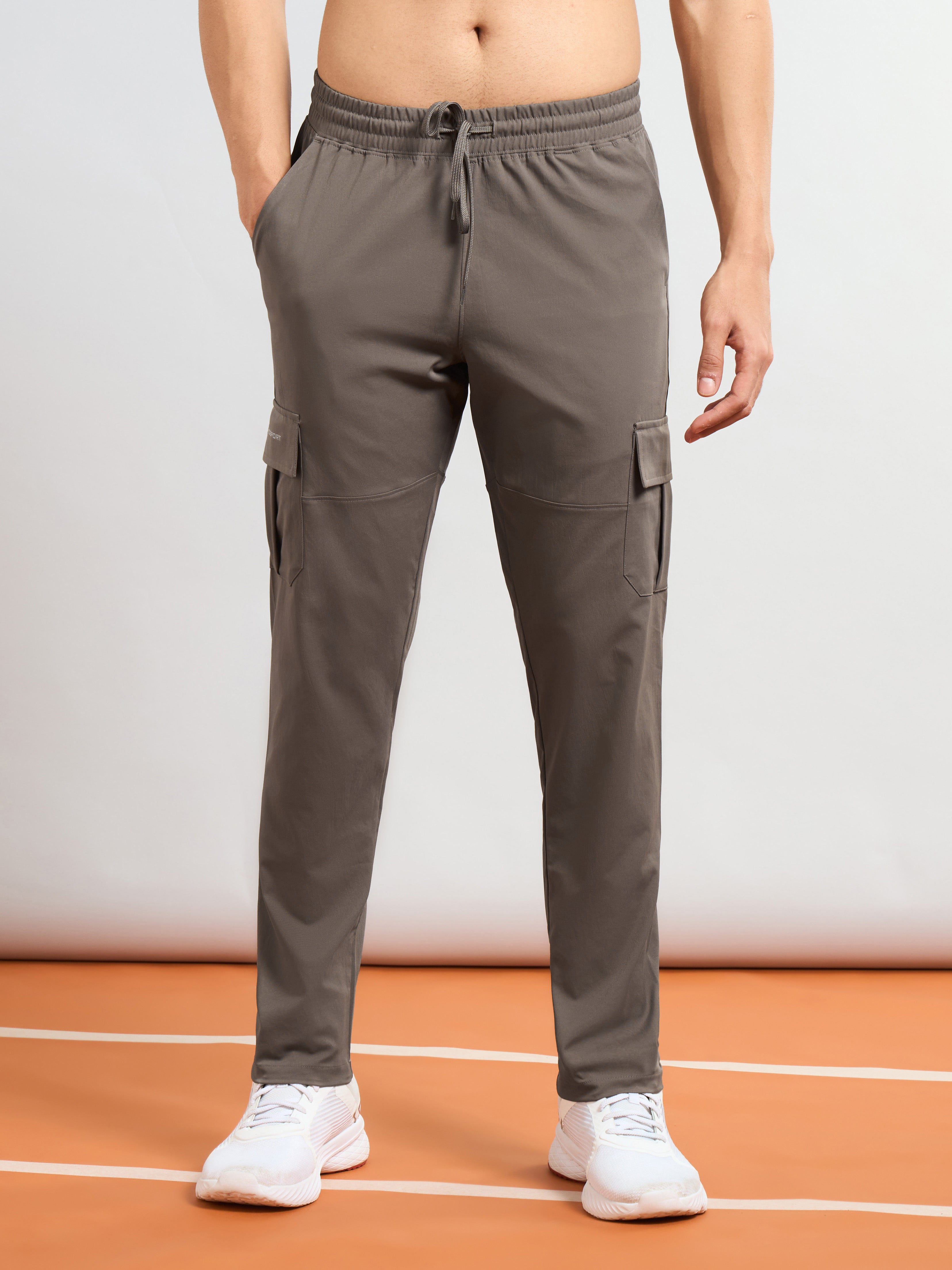 Men Solid Relax Fit Sports Cargo Trackpants with TS FLEXI