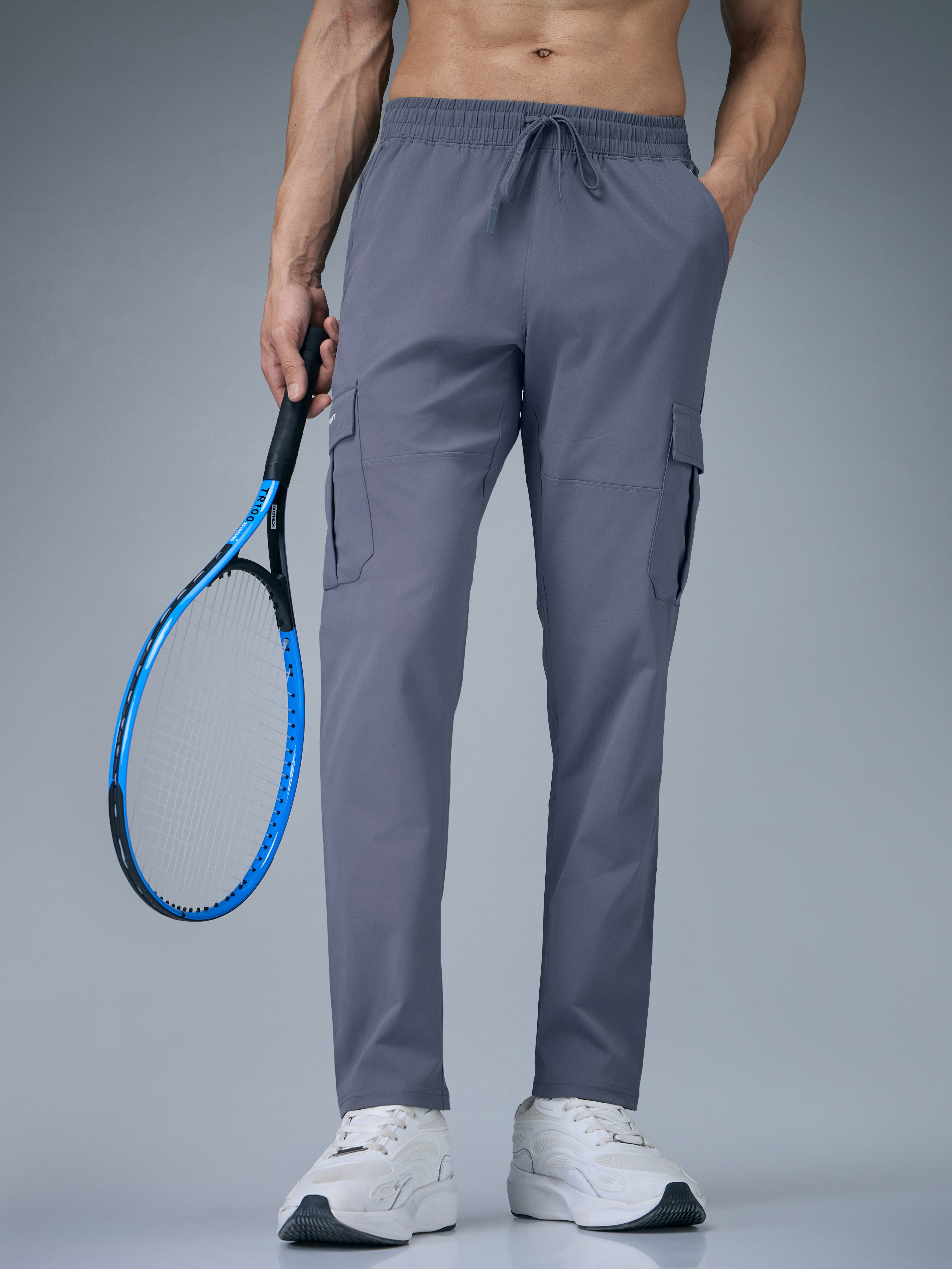 Men Solid Relax Fit Sports Cargo Trackpants with TS FLEXI