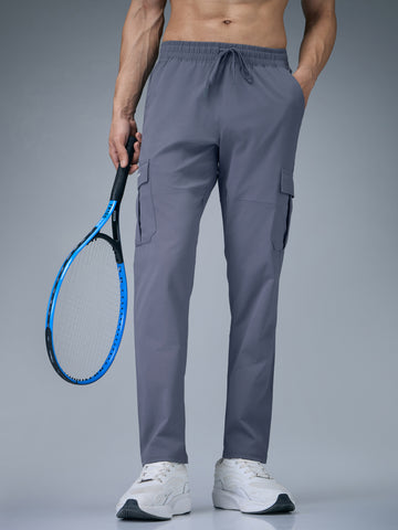 Men Solid Relax Fit Sports Cargo Trackpants with TS FLEXI
