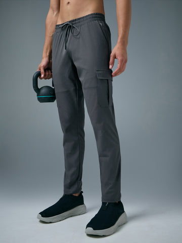 Men Solid Relax Fit Sports Cargo Trackpants with TS FLEXI