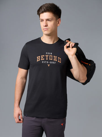 Men Printed Slim Fit Round Neck T-shirt with COTFLEX