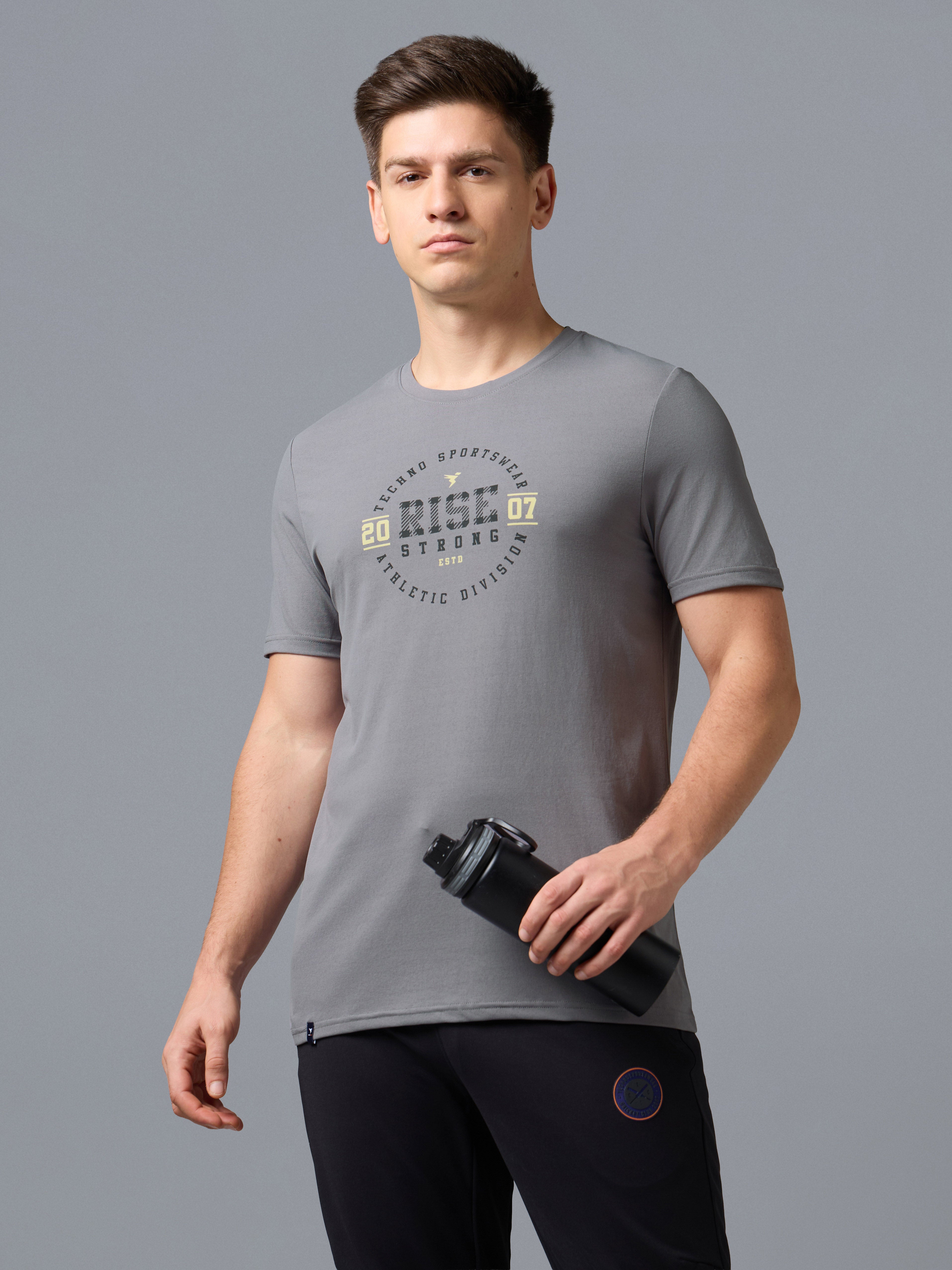 Men Printed Slim Fit Round Neck T-shirt with COTFLEX