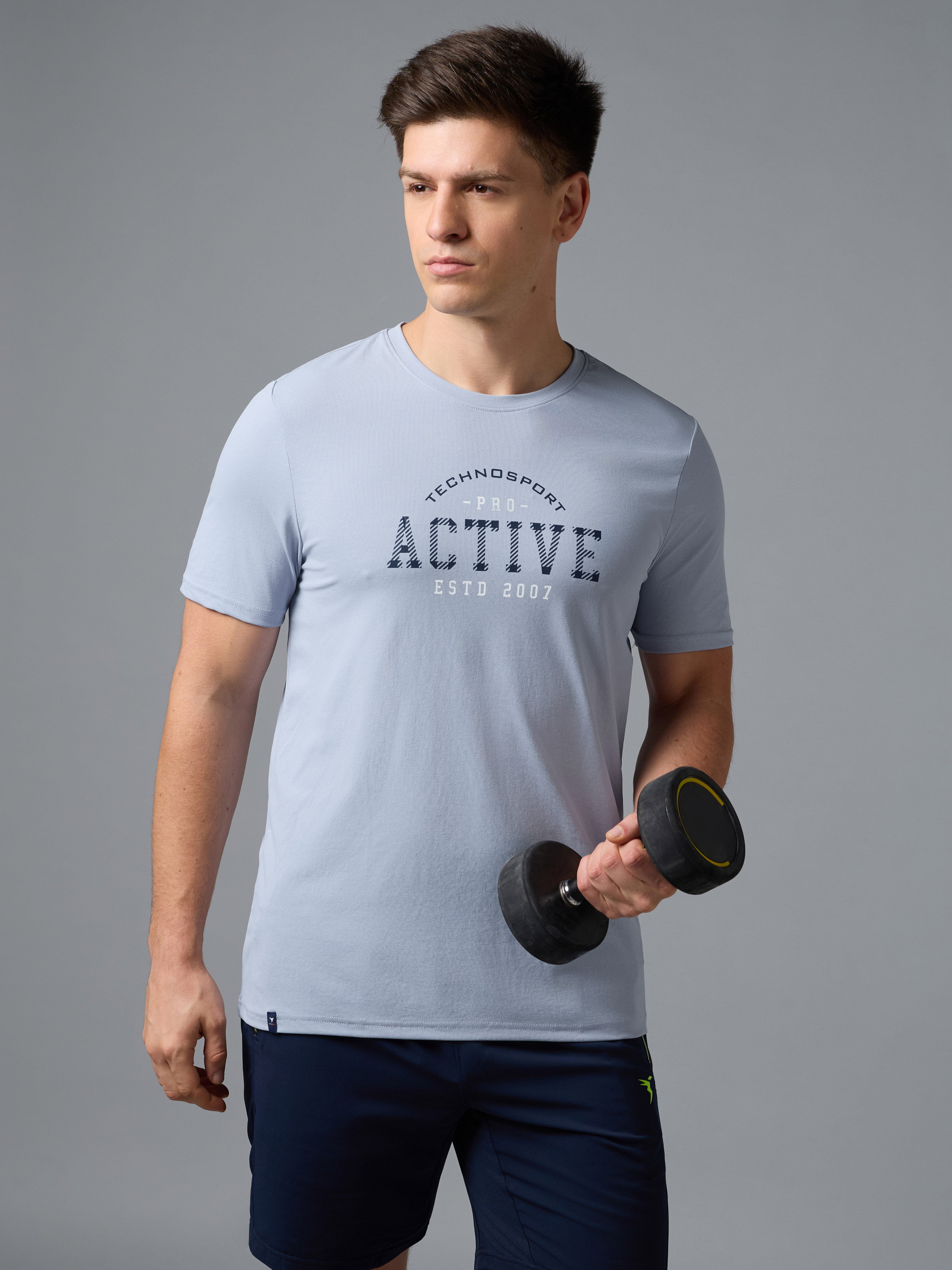 Men Printed Slim Fit Round Neck T-shirt with COTFLEX