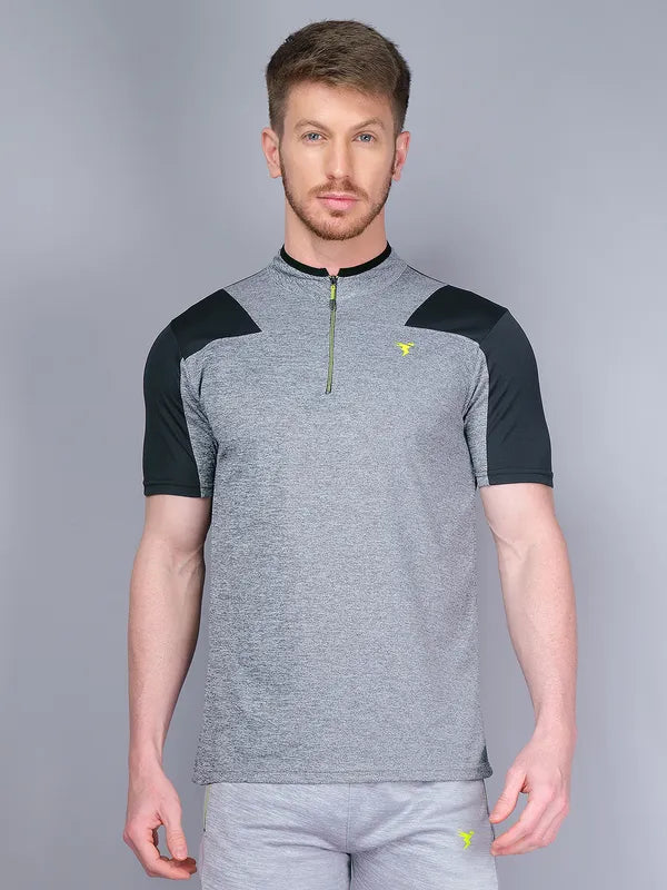 Men Melange Slim Fit Mock Neck T-shirt with DOUBLE COOL
