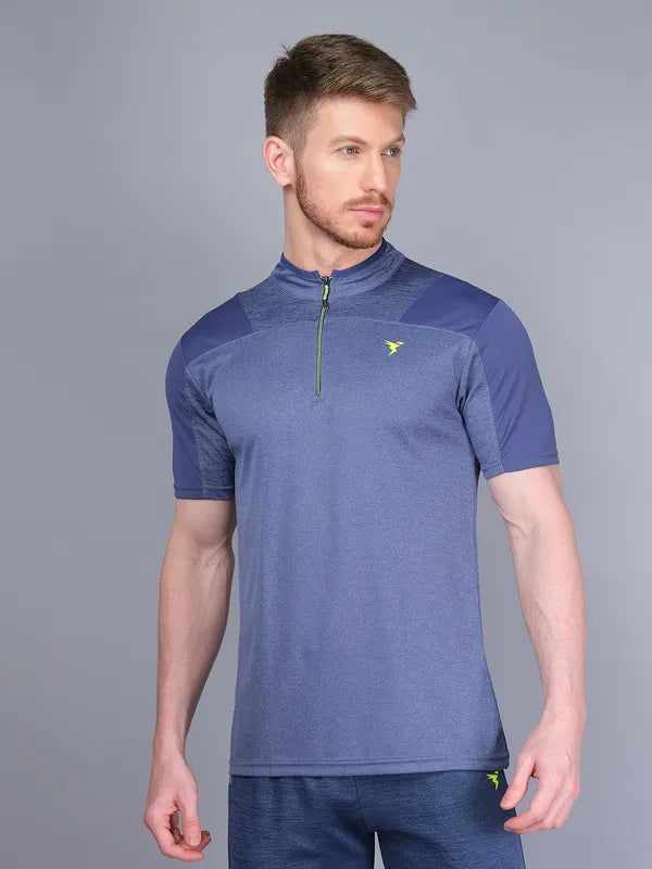 Men Melange Slim Fit Mock Neck T-shirt with DOUBLE COOL