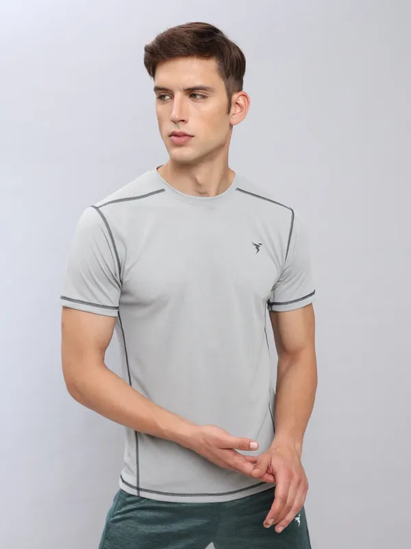 Men Solid Slim Fit Crew Neck T-shirt with TECHNO COOL+