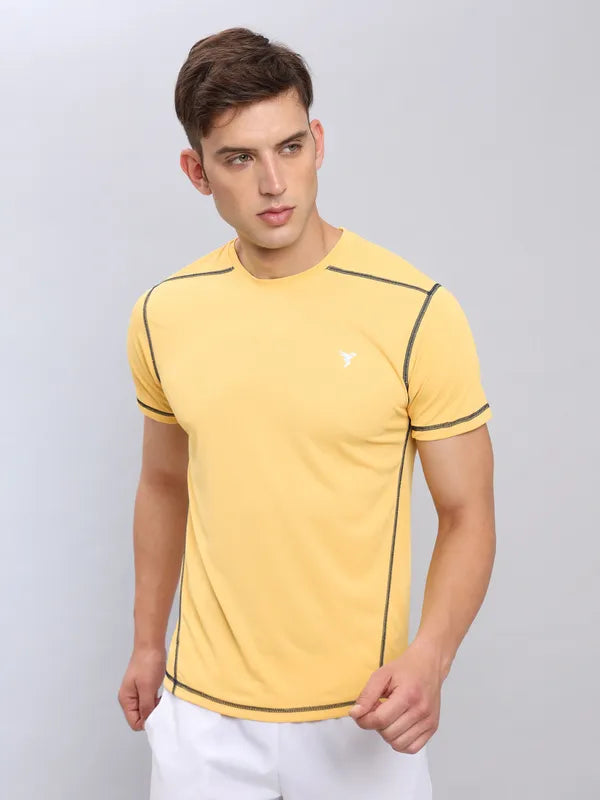 Men Solid Slim Fit Crew Neck T-shirt with TECHNO COOL+