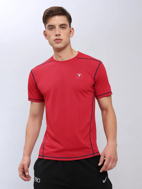 Men Solid Slim Fit Crew Neck T-shirt with TECHNO COOL+