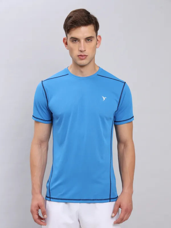 Men Solid Slim Fit Crew Neck T-shirt with TECHNO COOL+