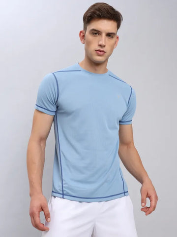 Men Solid Slim Fit Crew Neck T-shirt with TECHNO COOL+