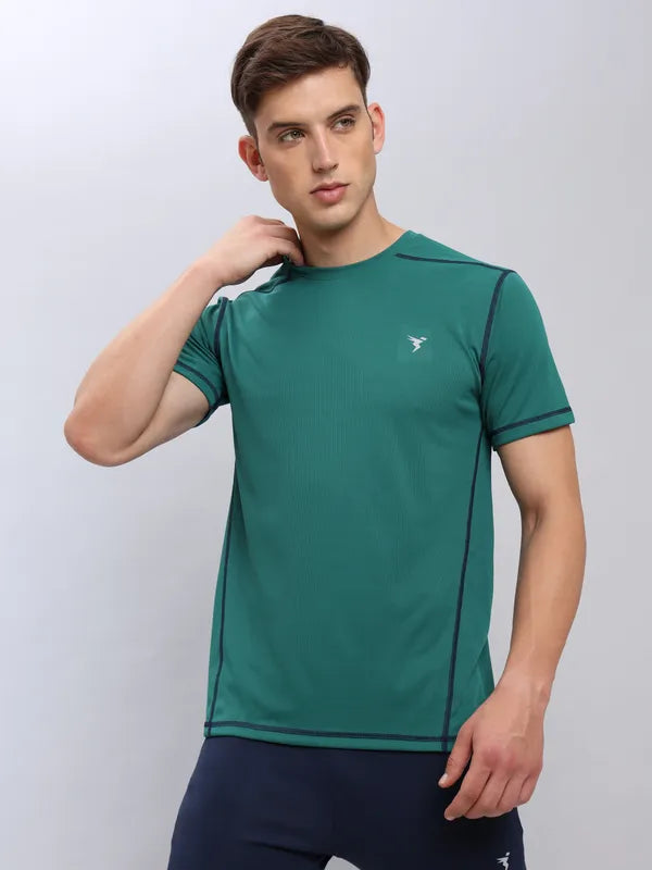 Men Solid Slim Fit Crew Neck T-shirt with TECHNO COOL+