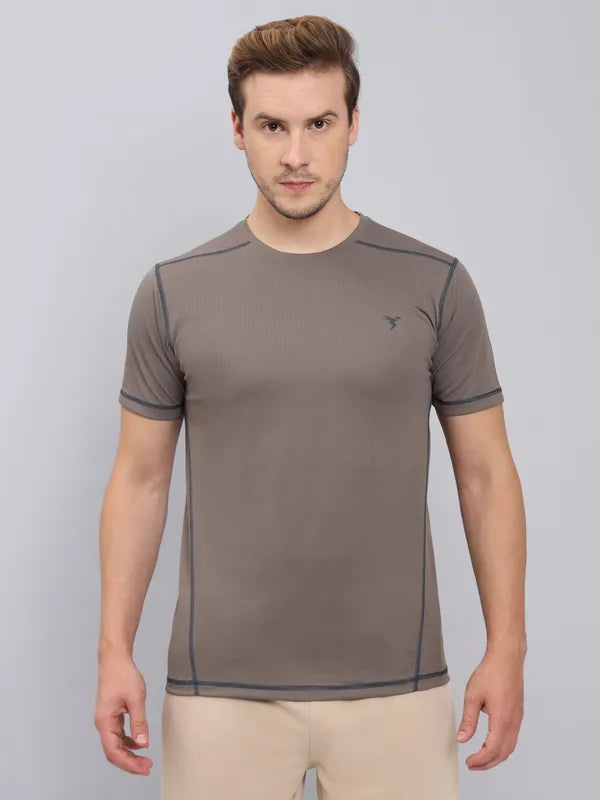 Men Solid Slim Fit Crew Neck T-shirt with TECHNO COOL+