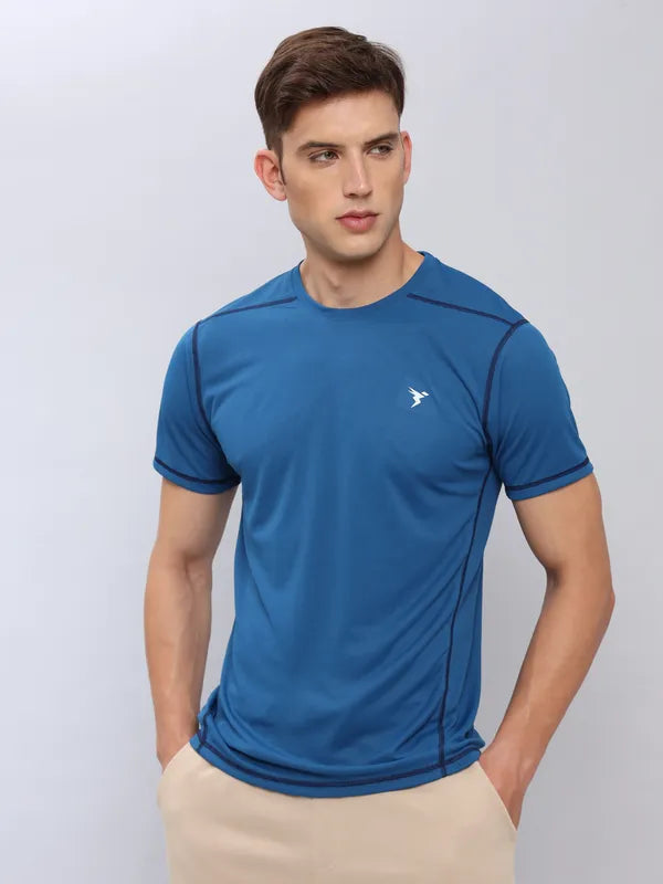 Men Solid Slim Fit Crew Neck T-shirt with TECHNO COOL+