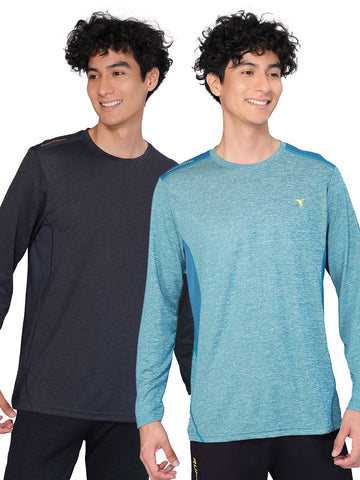 Men Melange Slim Fit Crew Neck T-shirt with DOUBLE COOL (Pack of 2)