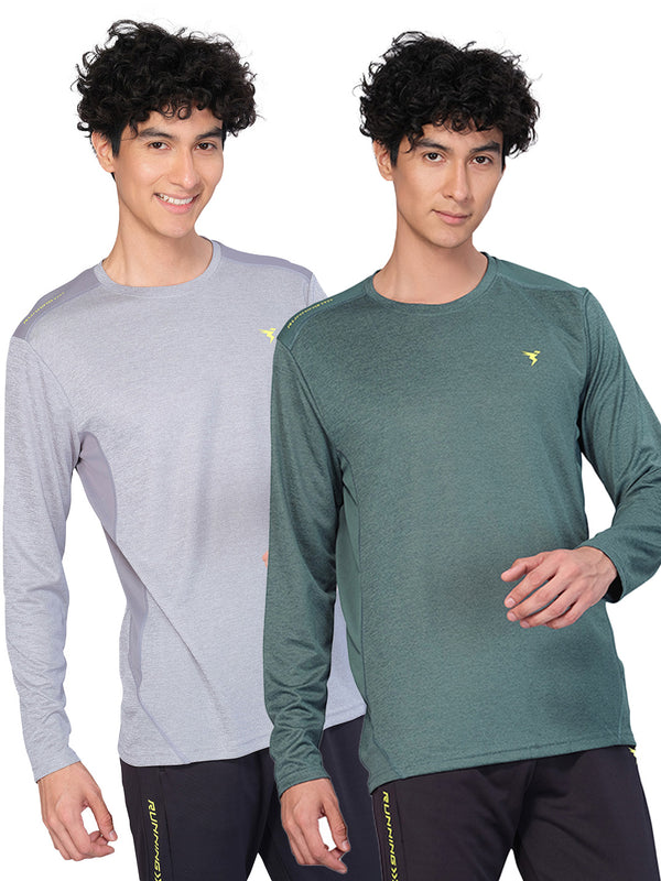 Men Melange Slim Fit Crew Neck T-shirt with DOUBLE COOL (Pack of 2)