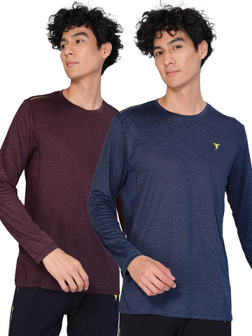 Men Melange Slim Fit Crew Neck T-shirt with DOUBLE COOL (Pack of 2)