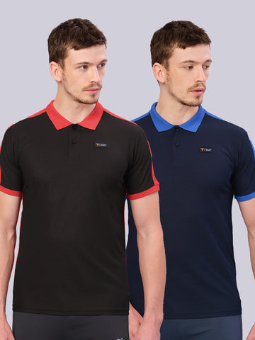 Men Colorblock Slim Fit Polo T-shirt with MATPIQ (Pack of 2)