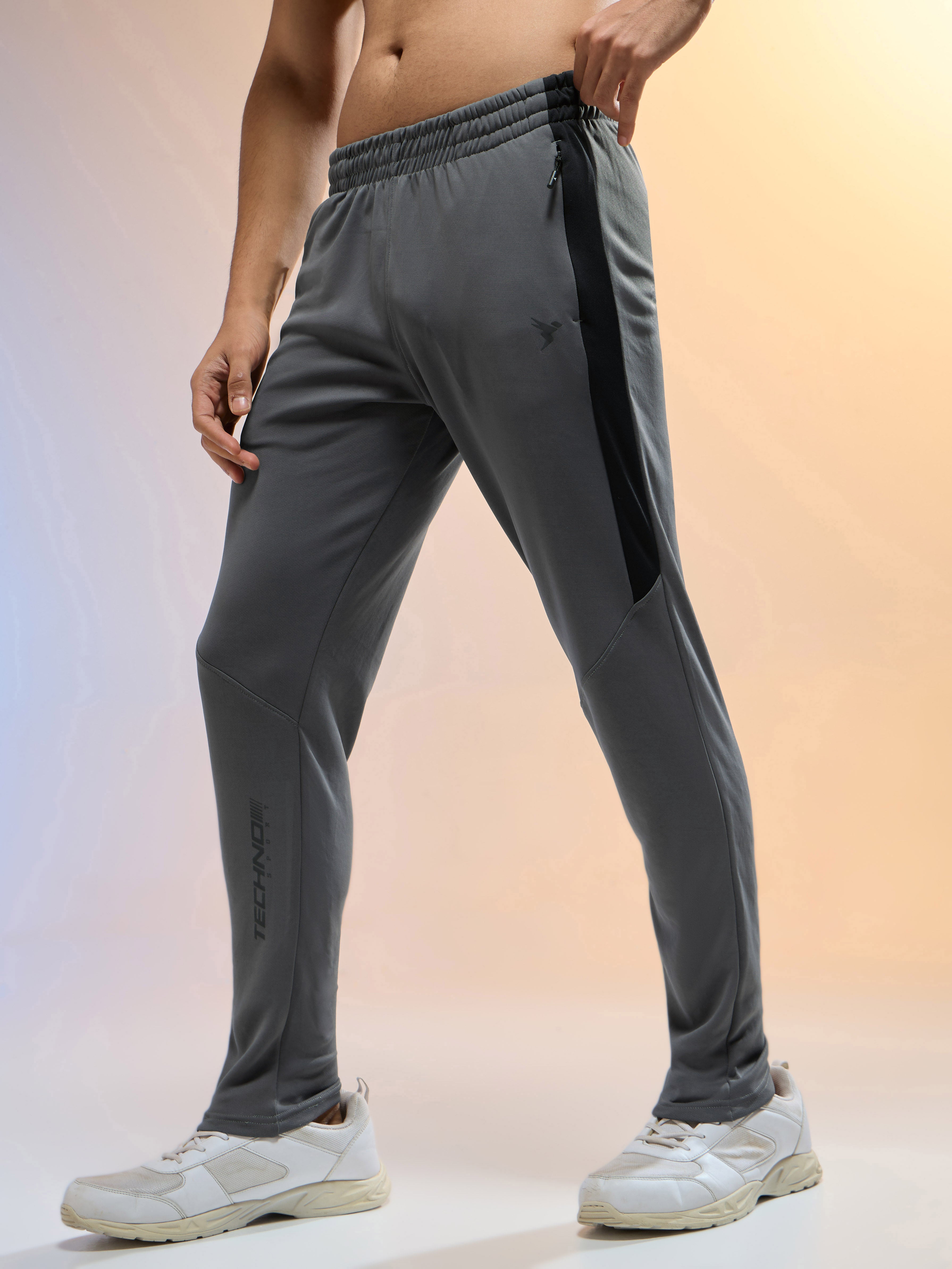 Men Solid Slim Fit Trackpants with TECHNO DRY
