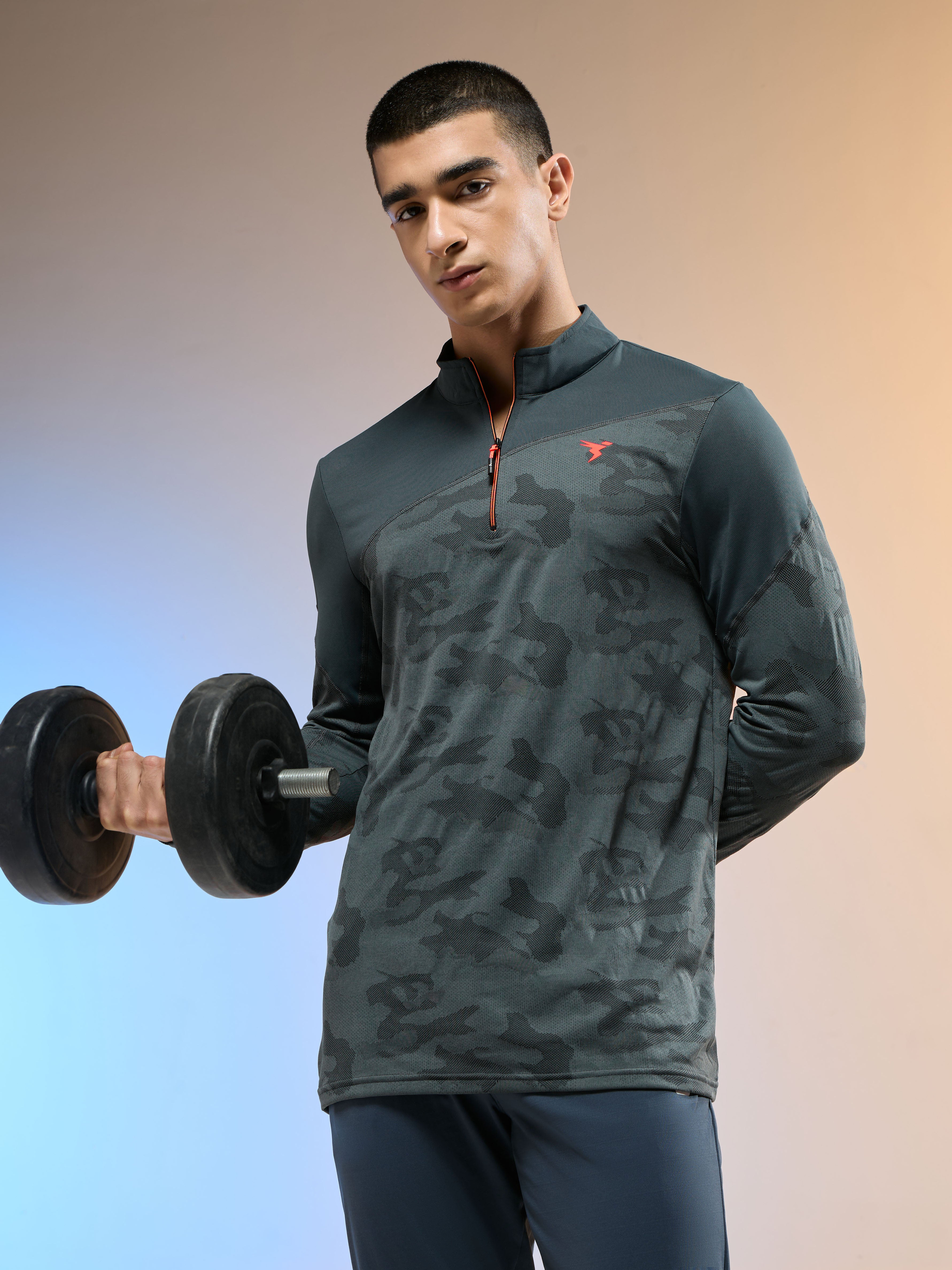 Men Jacquard Slim Fit Mock Neck T-shirt with TECHNO COOL+