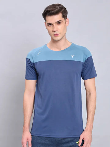Men Colorblock Slim Fit Crew Neck T-shirt with TECHNO COOL+